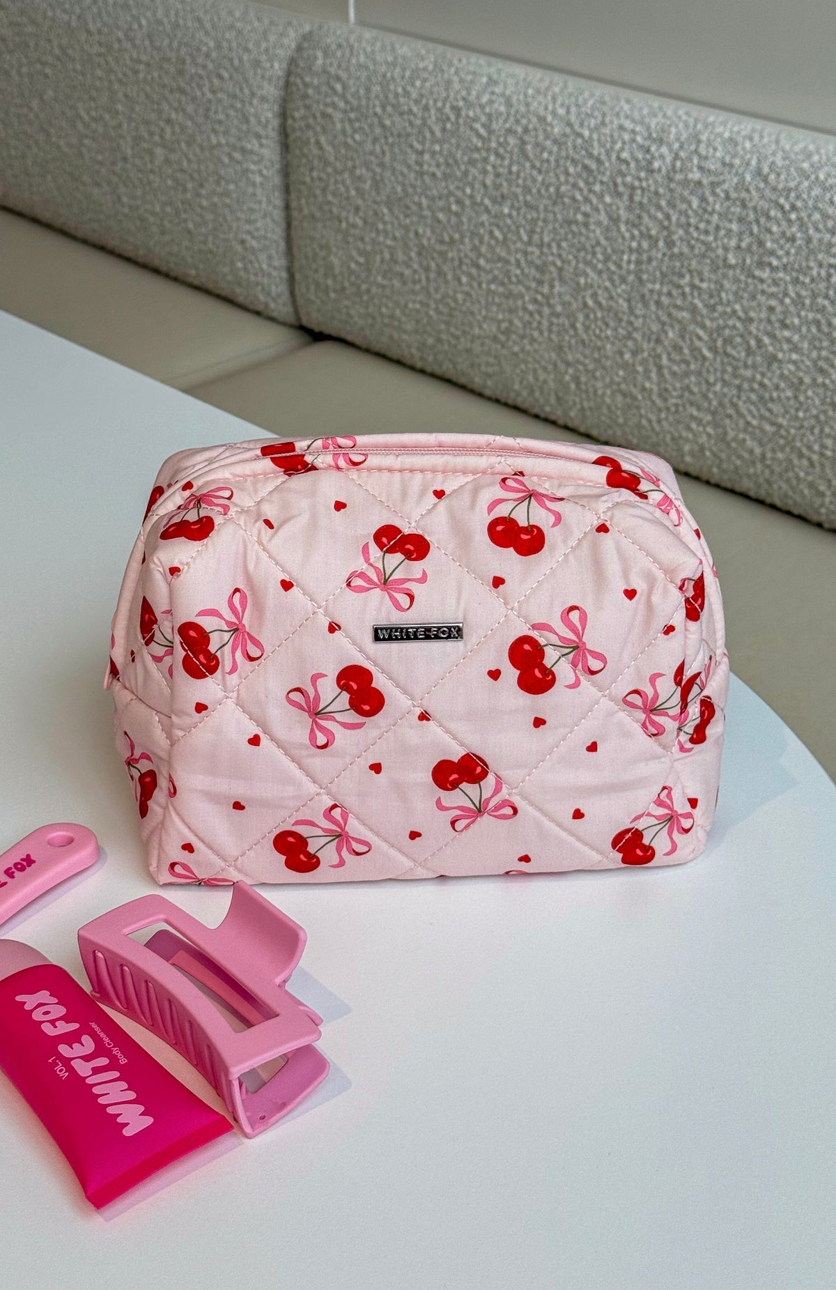 White Fox Getting Ready Cosmetic Bag Cherry Bow