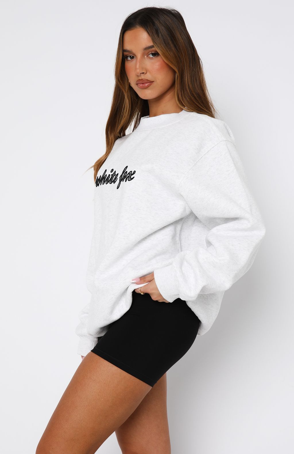 White Fox Call On You Oversized Sweater Grey Marle