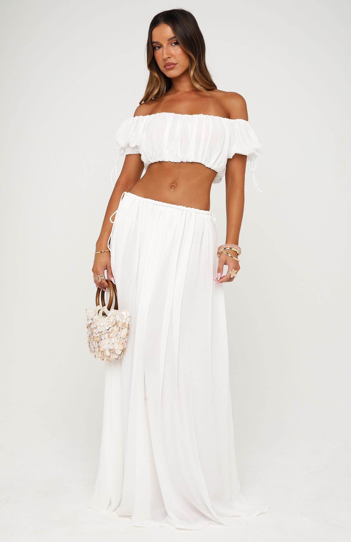 White Fox Flounce Flirt Maxi Skirt White