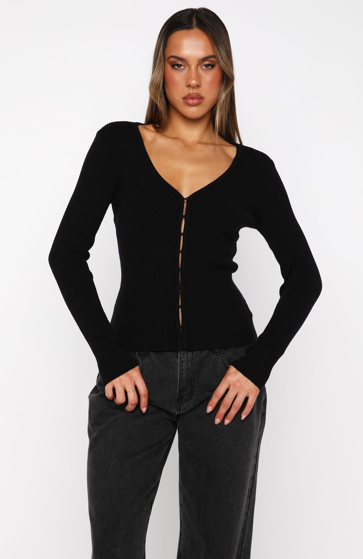 White Fox All Bundled Up Knit Cardigan Black