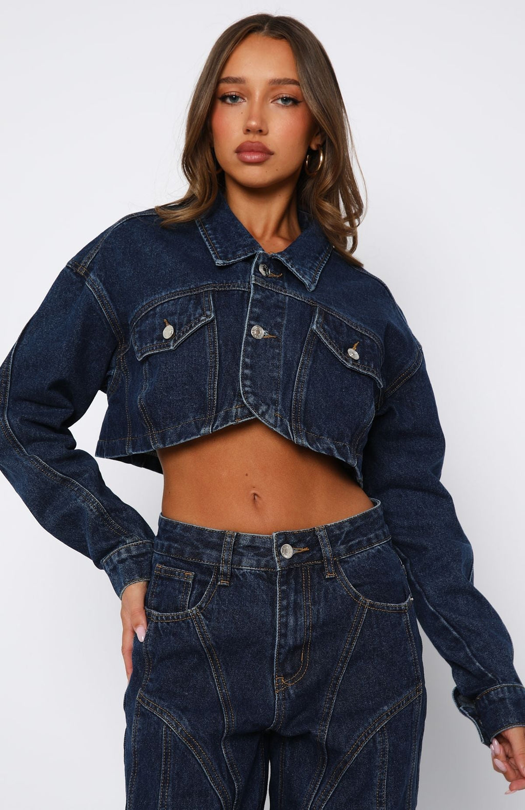 White Fox Love You Again Denim Jacket Dark Blue