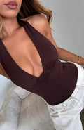 White Fox New Horizons Halter Bodysuit Espresso
