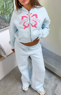 White Fox Lucky Thirteen Audrina Boxy Zip Front Hoodie Blue