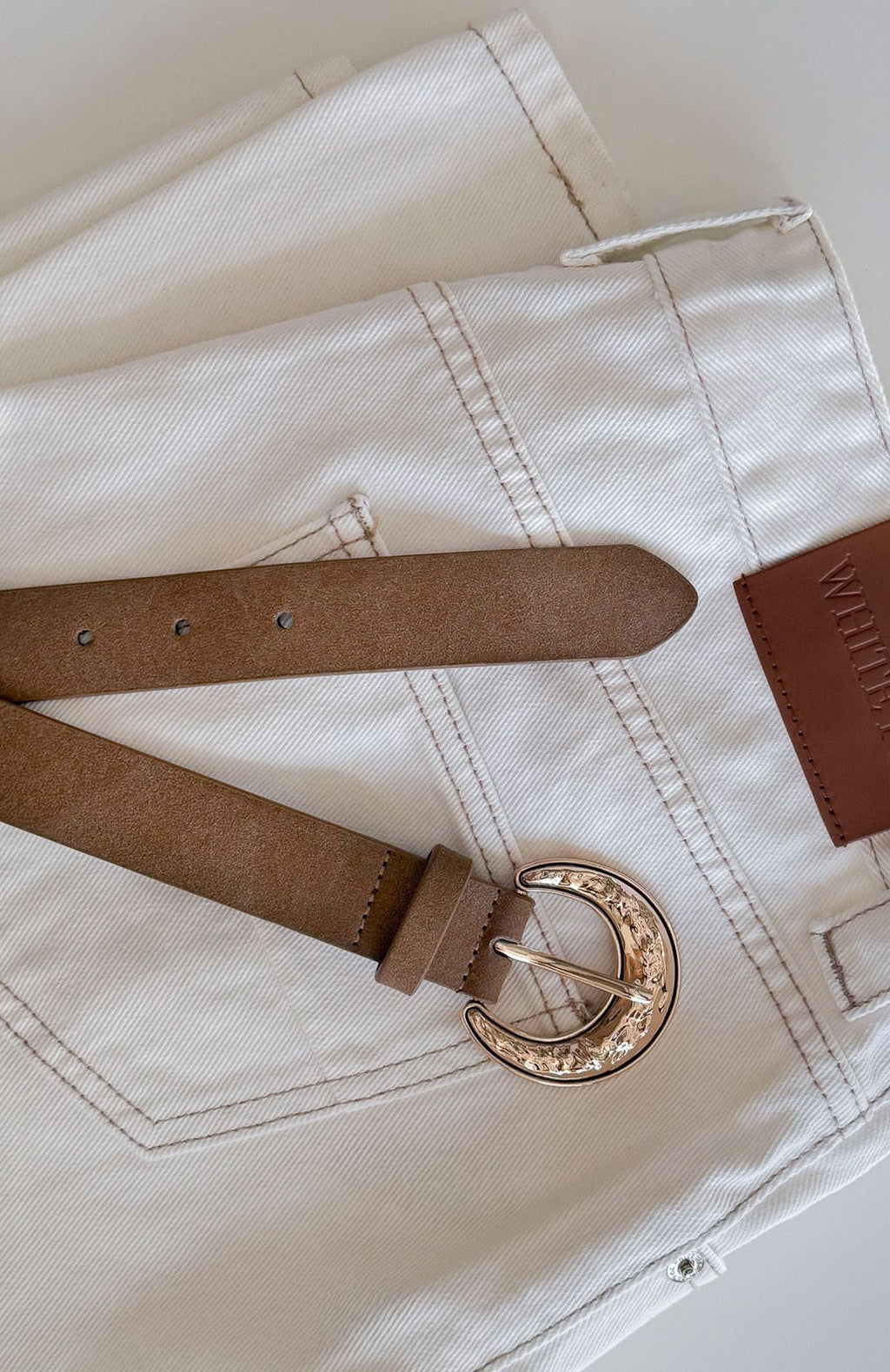 White Fox Elanor Belt Tan Faux Suede/Gold