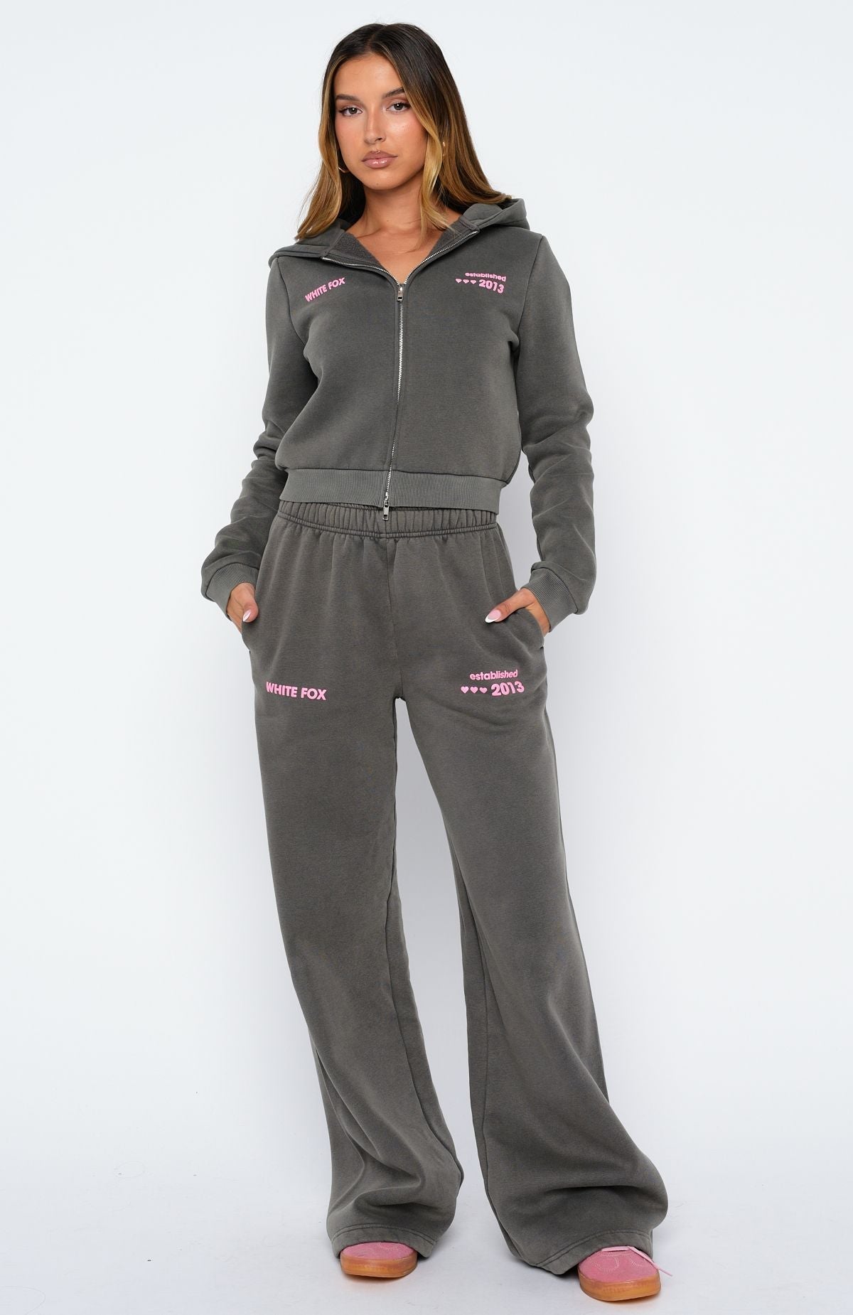 White Fox Down For Whatever Wide Leg Sweatpants Charcoal Wash