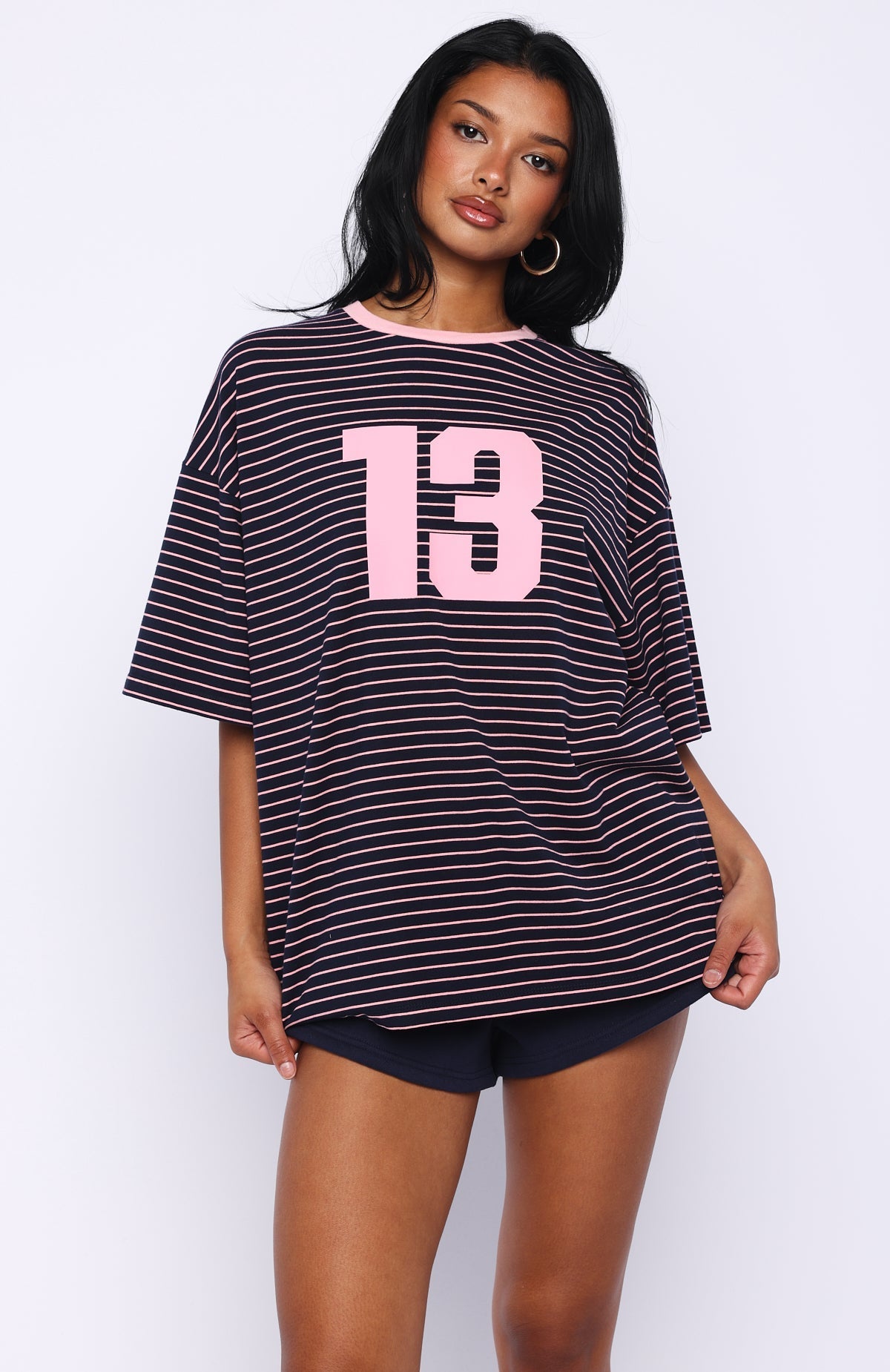 White Fox Good Old Days Oversized Tee Pink / Navy Stripe