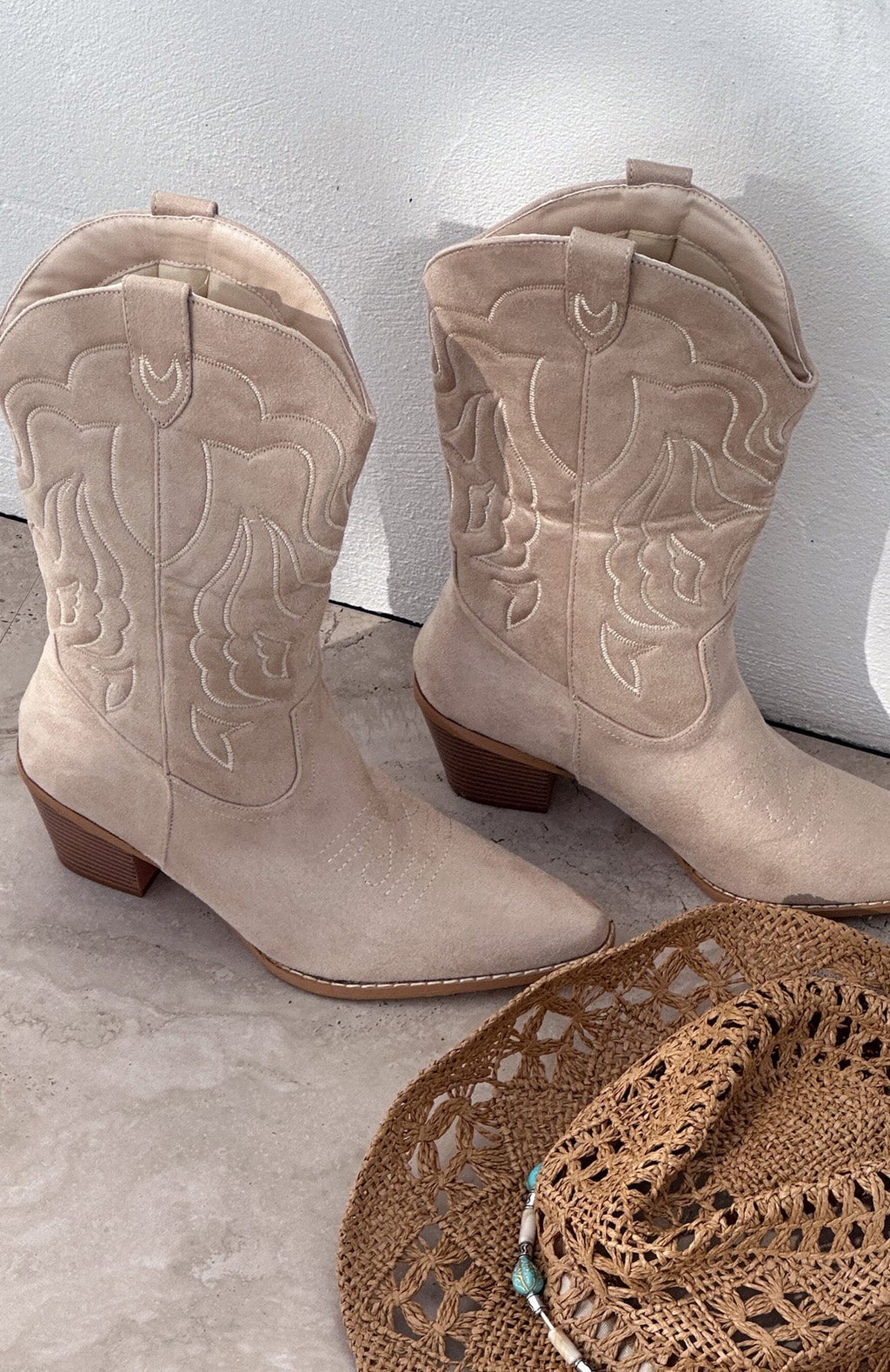 White Fox Darcy Cowboy Boots Nude