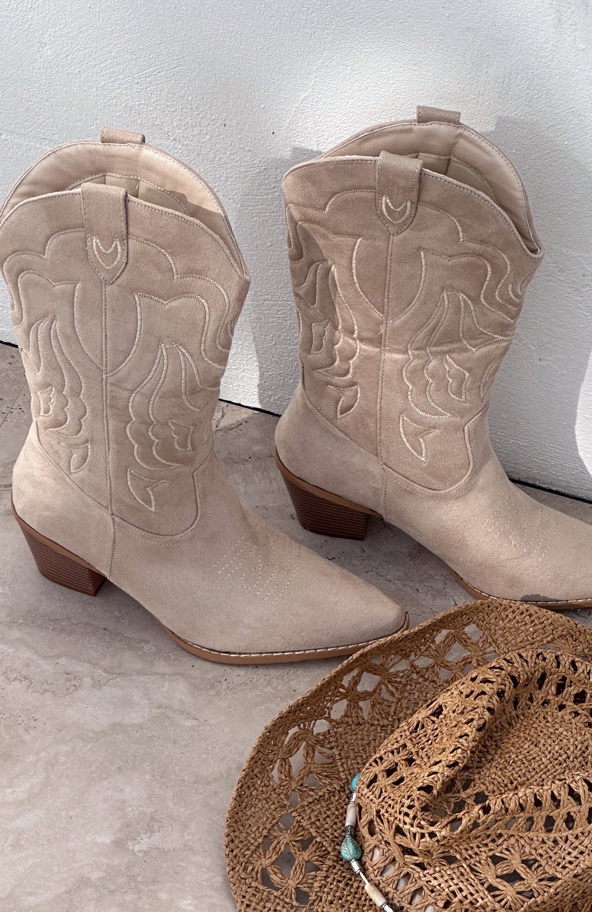 White Fox Darcy Cowboy Boots Nude