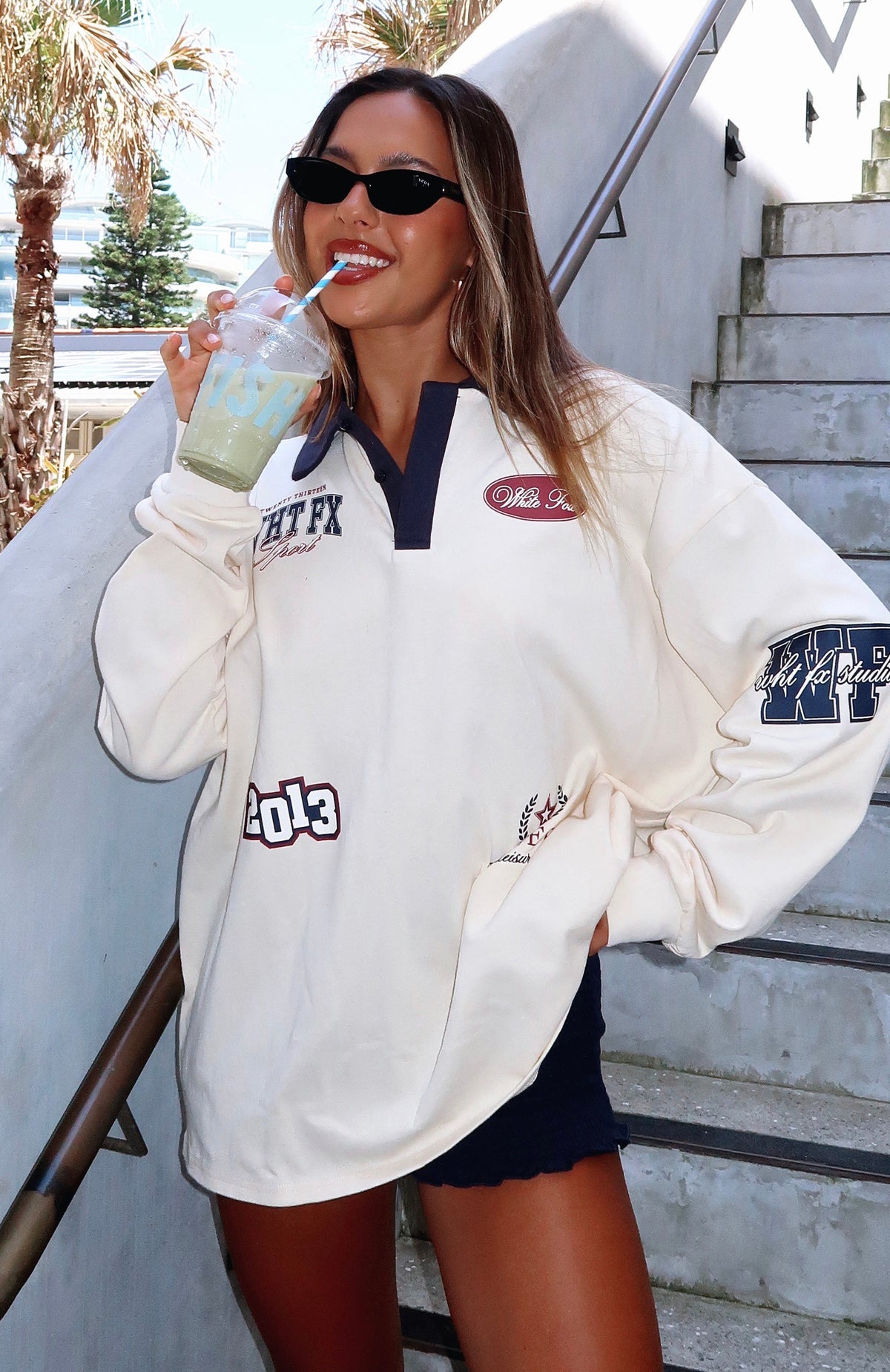 White Fox Only Time Will Tell Oversized Long Sleeve Tee Cream