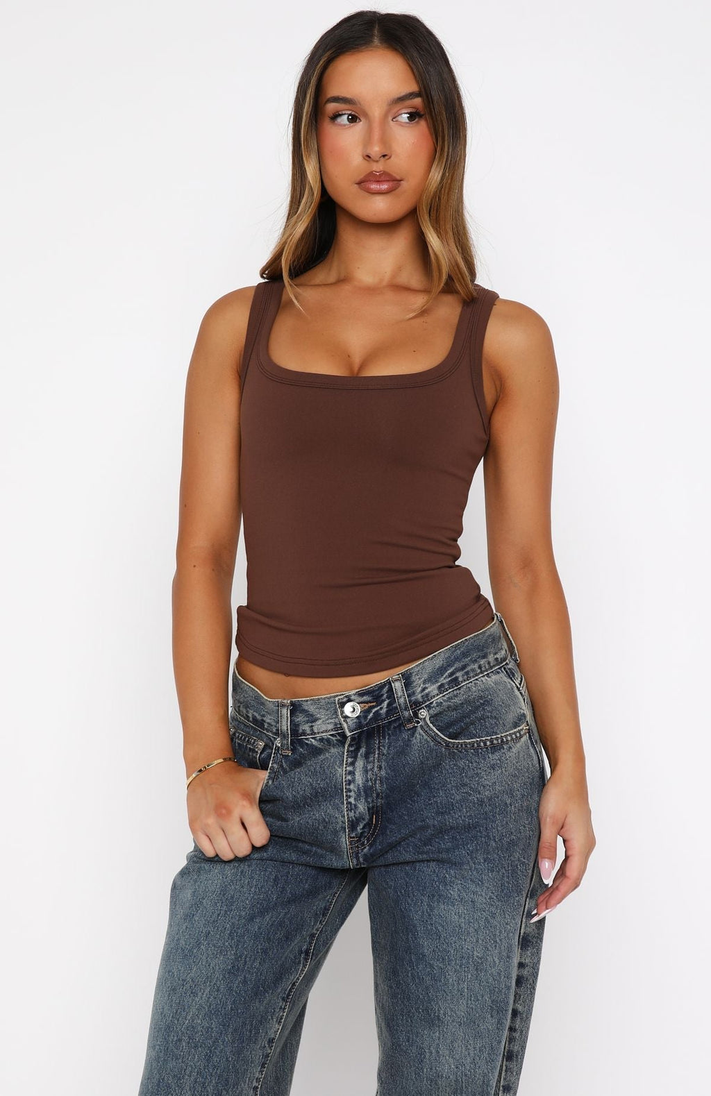 White Fox Chill Vibes Tank Top Chocolate