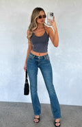 White Fox Wait For No One Low Rise Bootleg Jeans Mid Vintage Blue