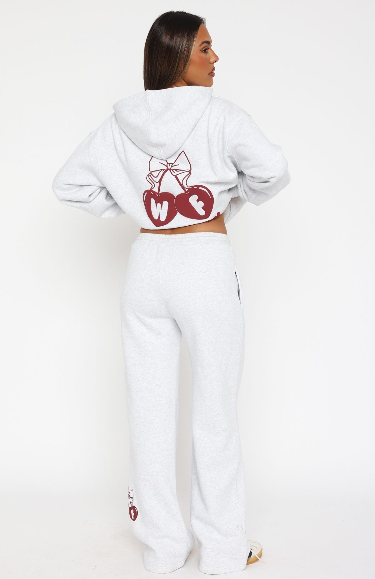 White Fox Feel The Love Wide Leg Sweatpants Grey Marle