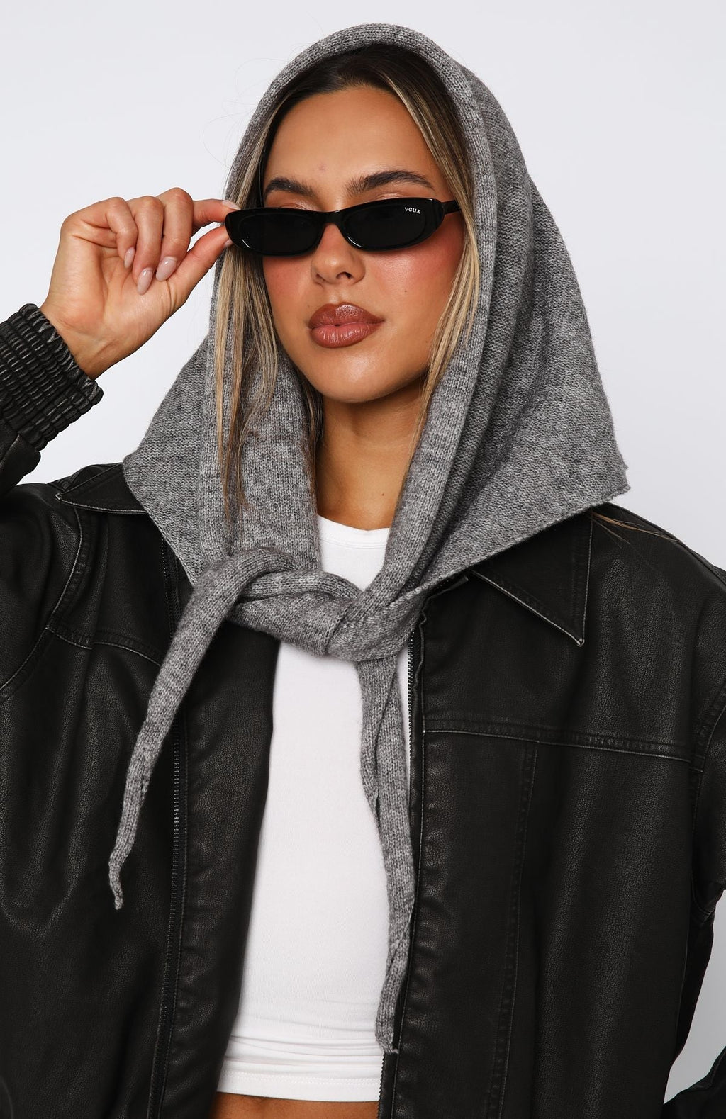 White Fox Audrey Triangle Scarf Charcoal