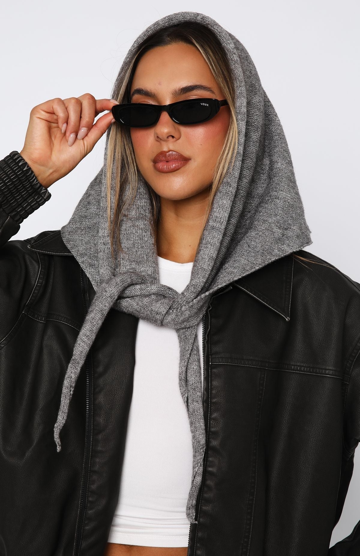 White Fox Audrey Triangle Scarf Charcoal