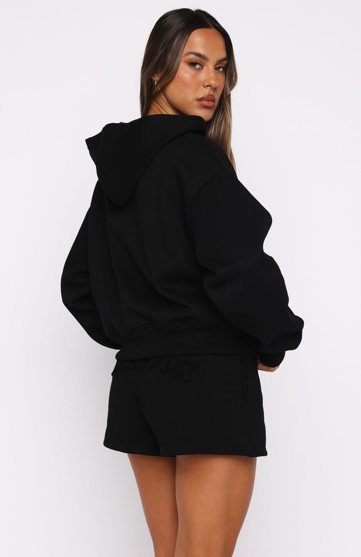 White Fox From The Archives Lexi Boxy Zip Front Hoodie Black