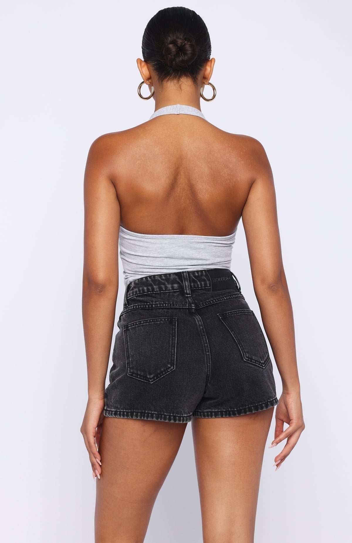 White Fox Hayley High Rise Denim Shorts Black Acid