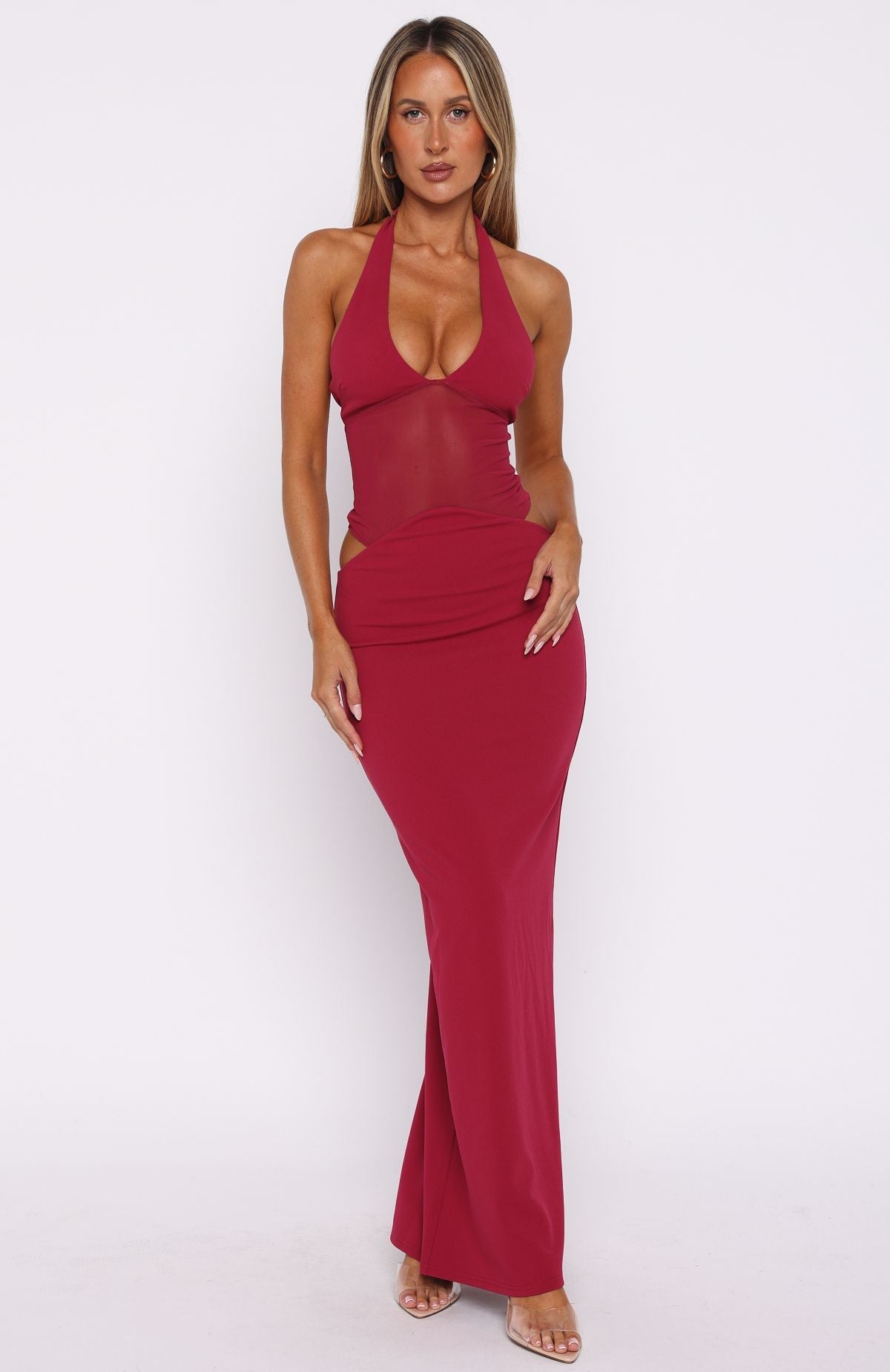 White Fox No Notes Needed Halter Maxi Dress Cherry