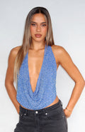 White Fox Bueno Beaded Top Denim Blue