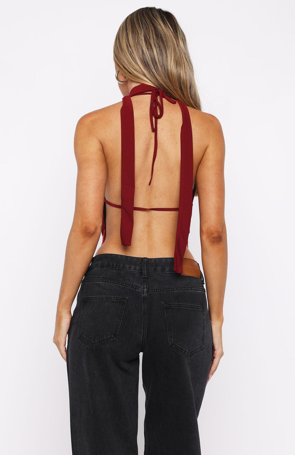 White Fox Eyes For You Halter Top Dark Red