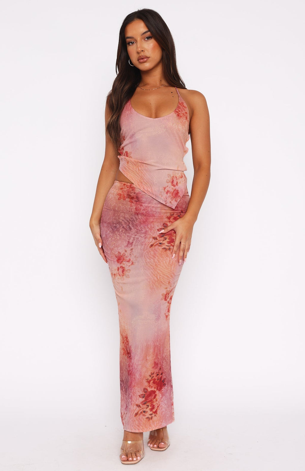 White Fox No Later Maxi Skirt Peach Nectar