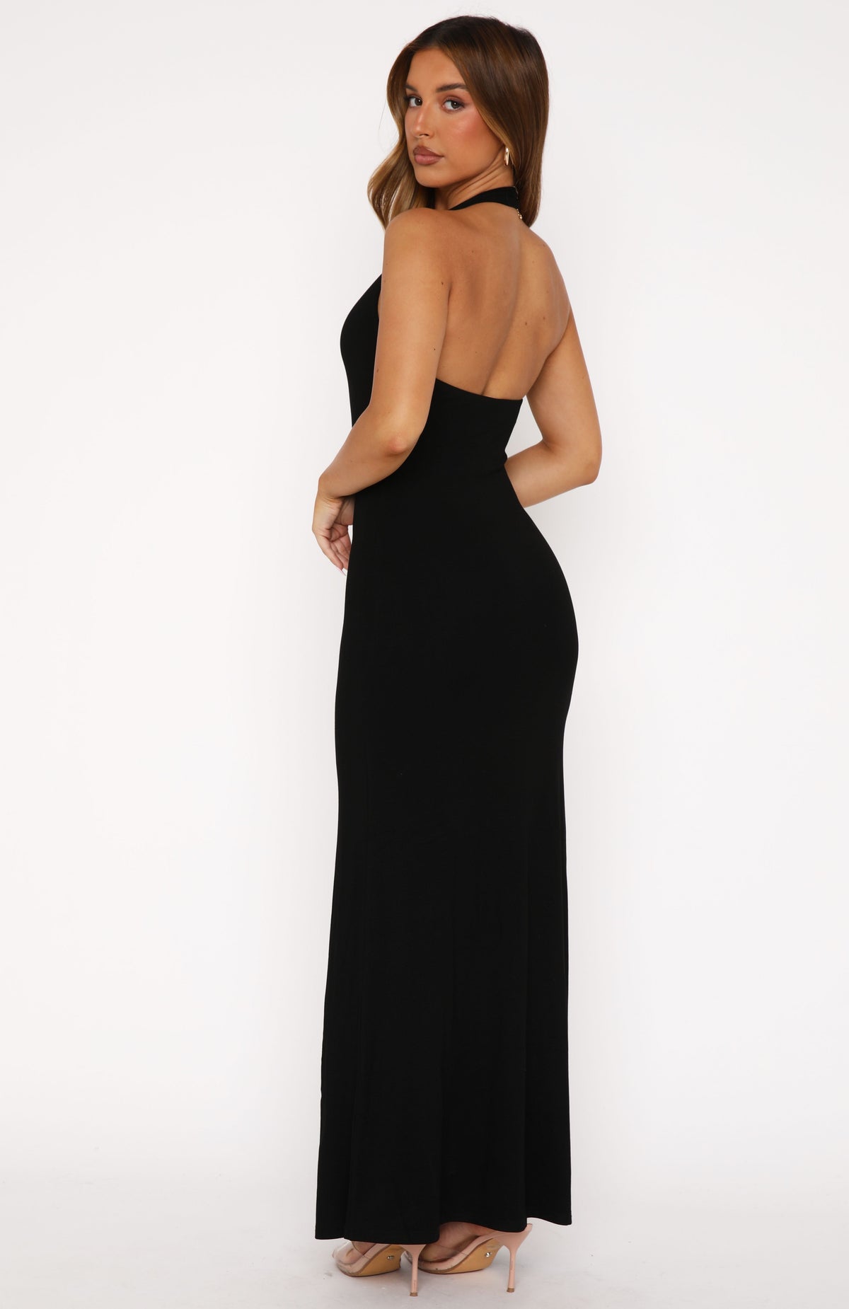 White Fox Took A Chance Halter Maxi Dress Black