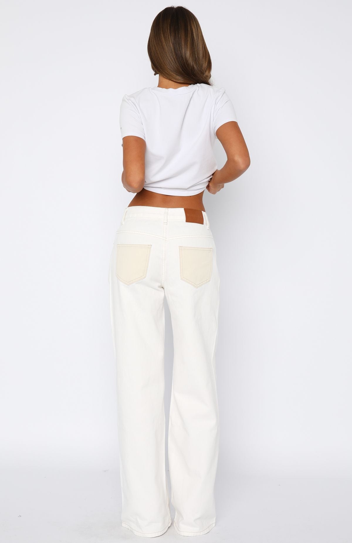 White Fox Amira Mid Rise Wide Leg Jeans White/Cream