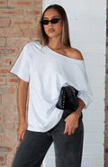 White Fox Give Me Options Off Shoulder Tee Light Grey Marle