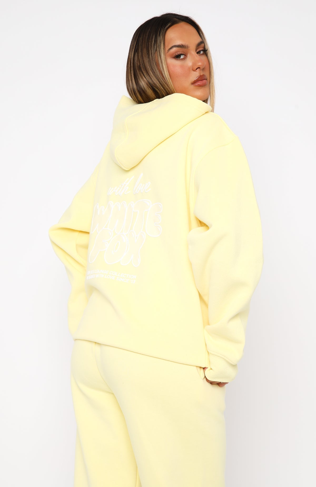 White Fox With Love Always Oversized Hoodie Lemon