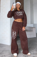 White Fox Love You Regardless Wide Leg Sweatpants Chocolate
