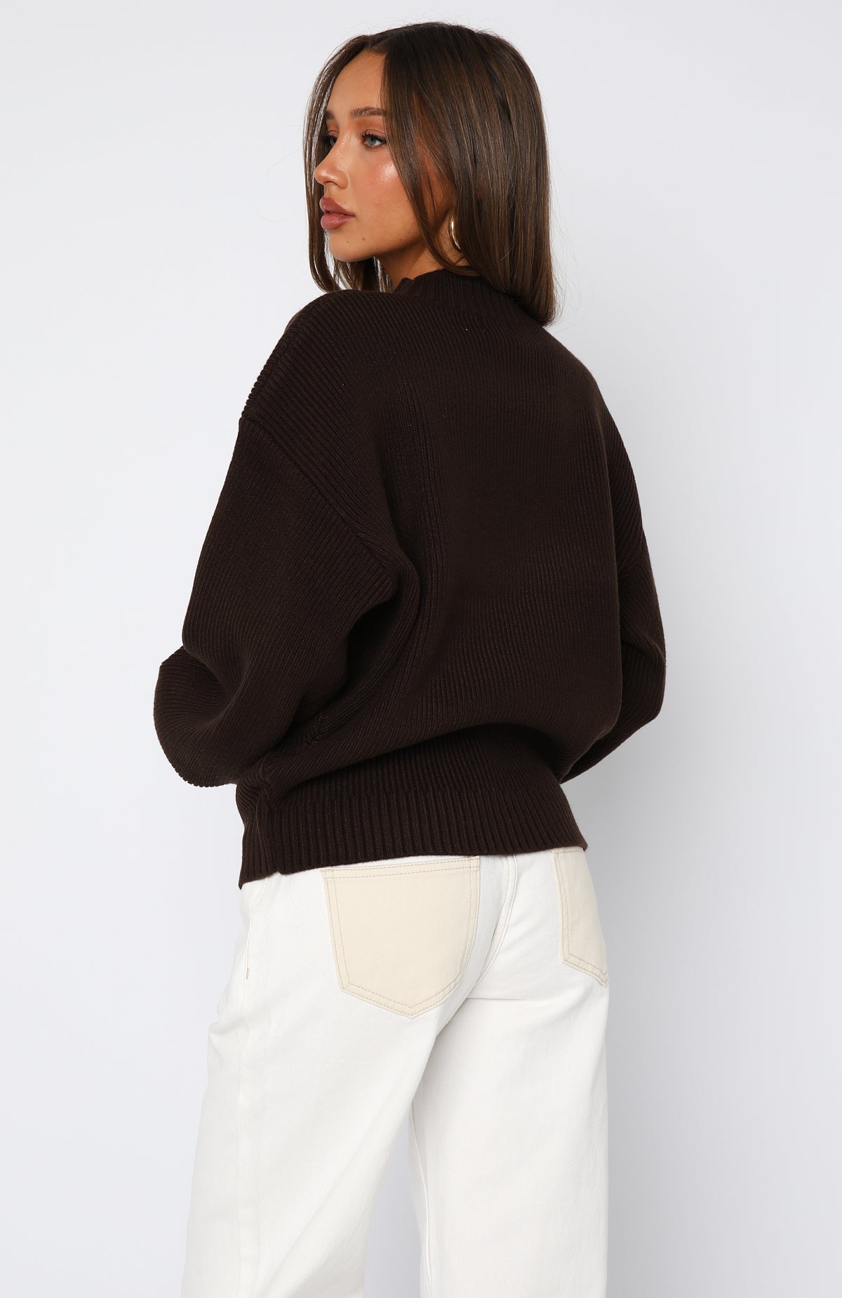 White Fox Keep It Classic Knit Sweater Chocolate