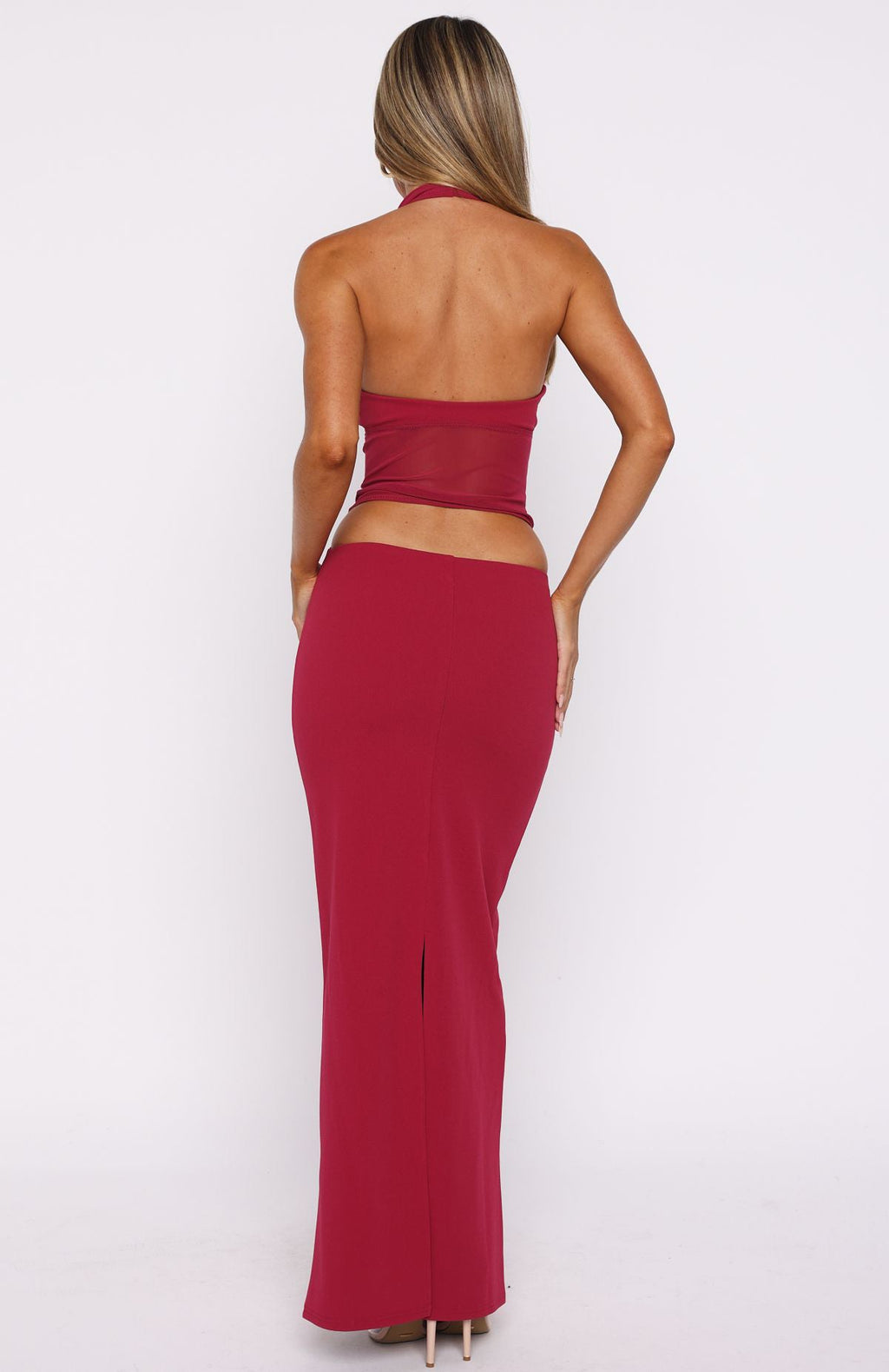 White Fox No Notes Needed Halter Maxi Dress Cherry