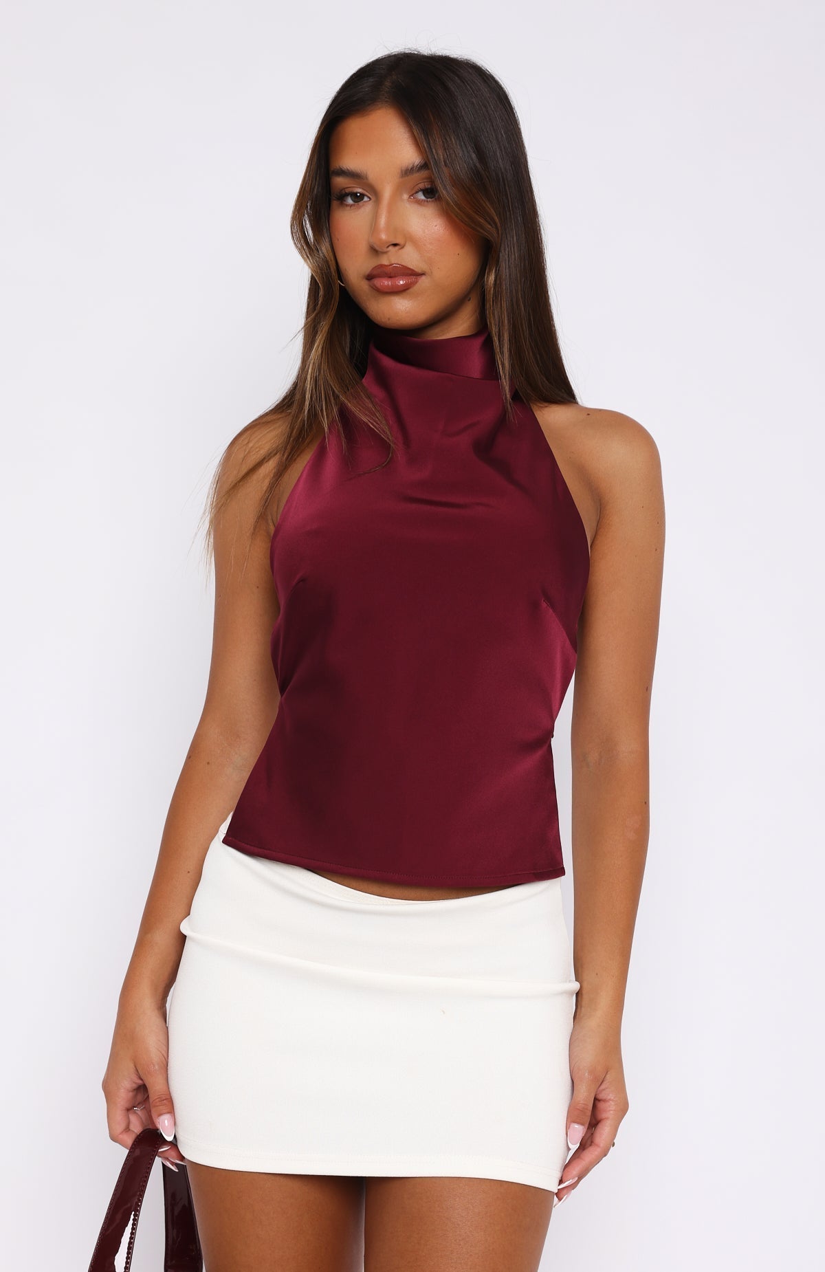 White Fox Time Passes Halter Top Merlot