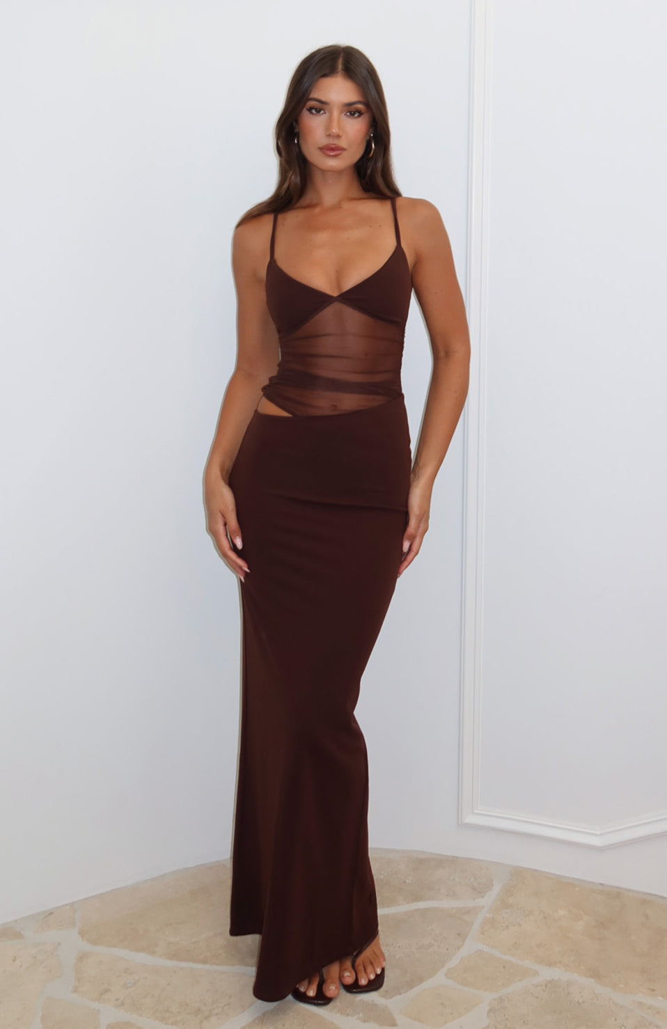 White Fox Call Me Up Maxi Dress Chocolate
