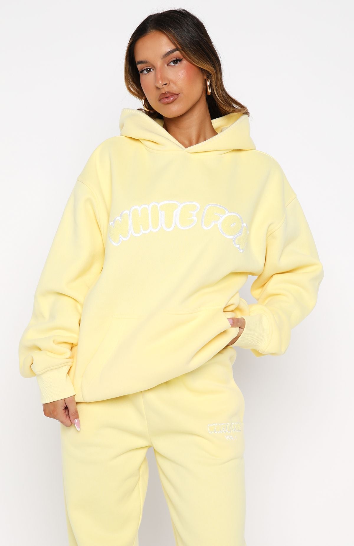 White Fox Vol. 1 Front Graphic Oversized Hoodie Lemon