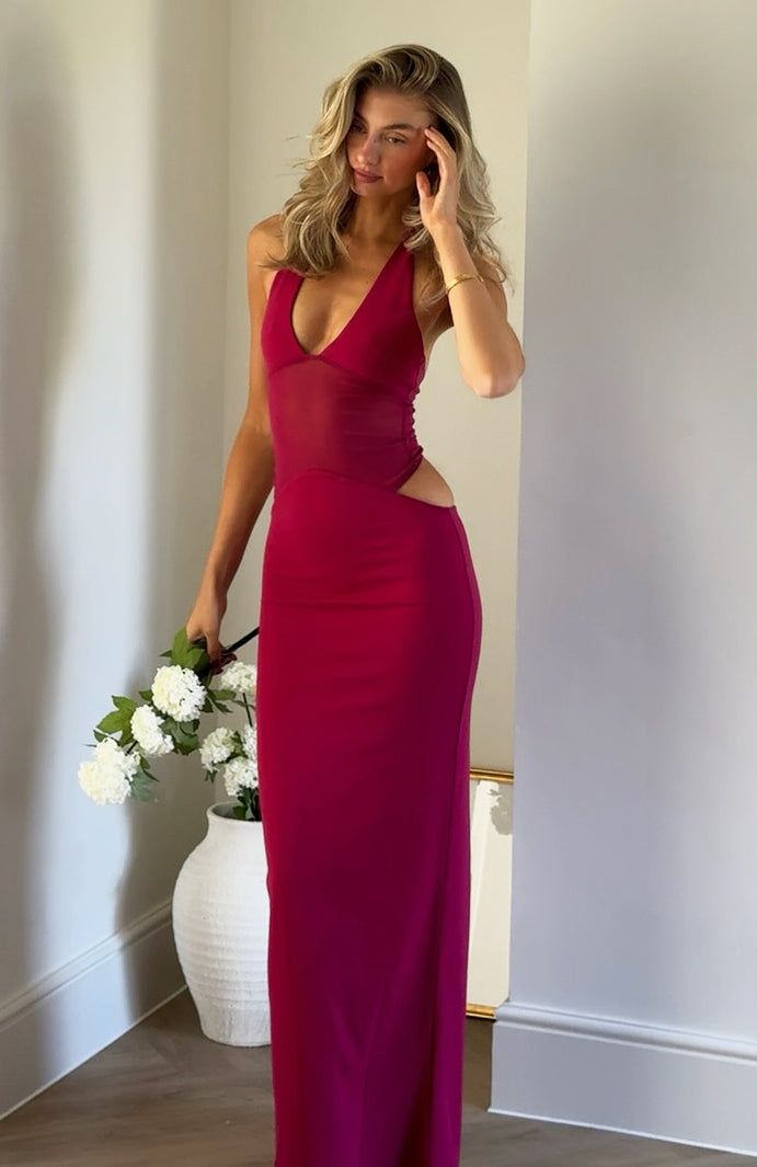 White Fox No Notes Needed Halter Maxi Dress Cherry