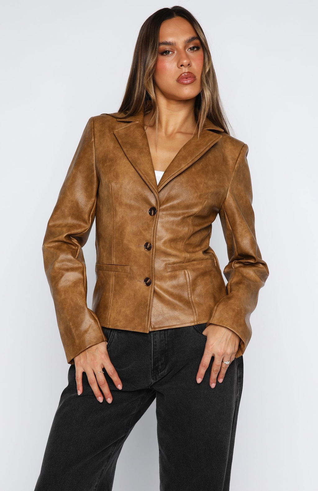 White Fox Classic Babe PU Jacket Tan
