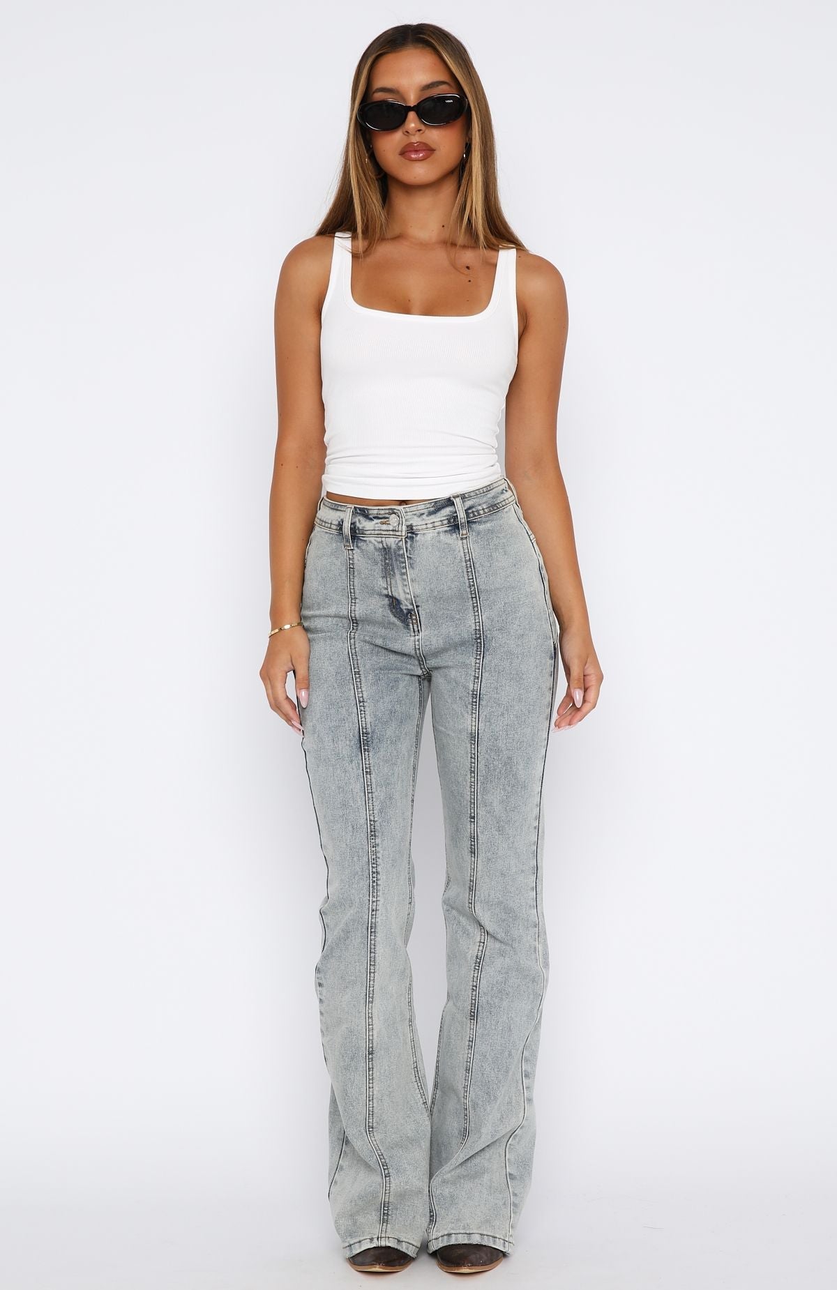 White Fox Zoe High Rise Bootleg Jeans Light Blue Acid