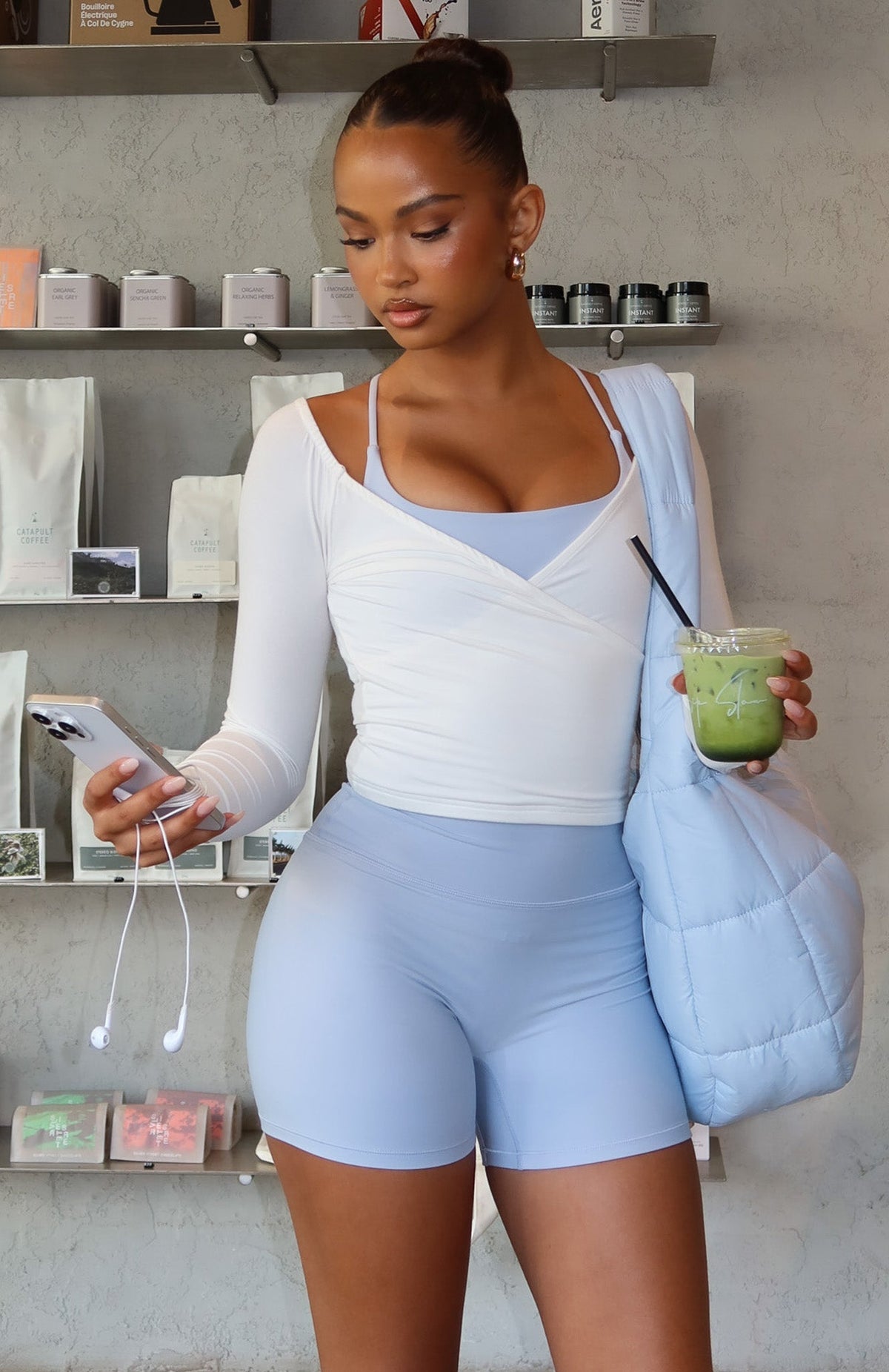 White Fox Power Princess Off Shoulder Long Sleeve Top Cream
