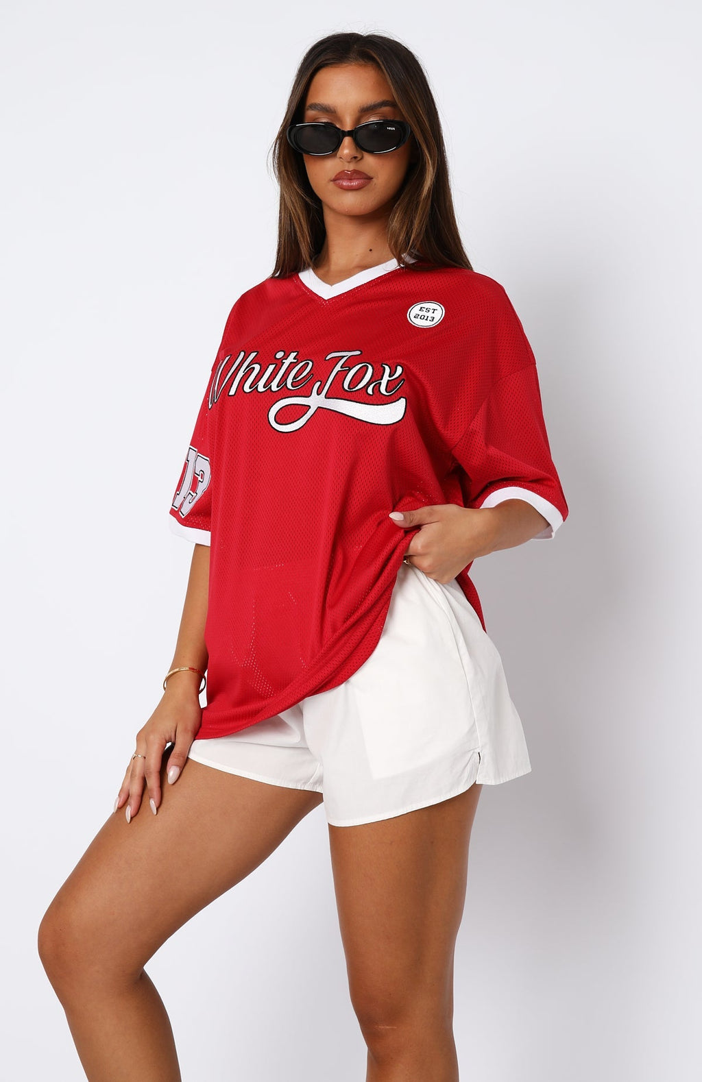 White Fox Hit A Home Run Oversized Jersey Red