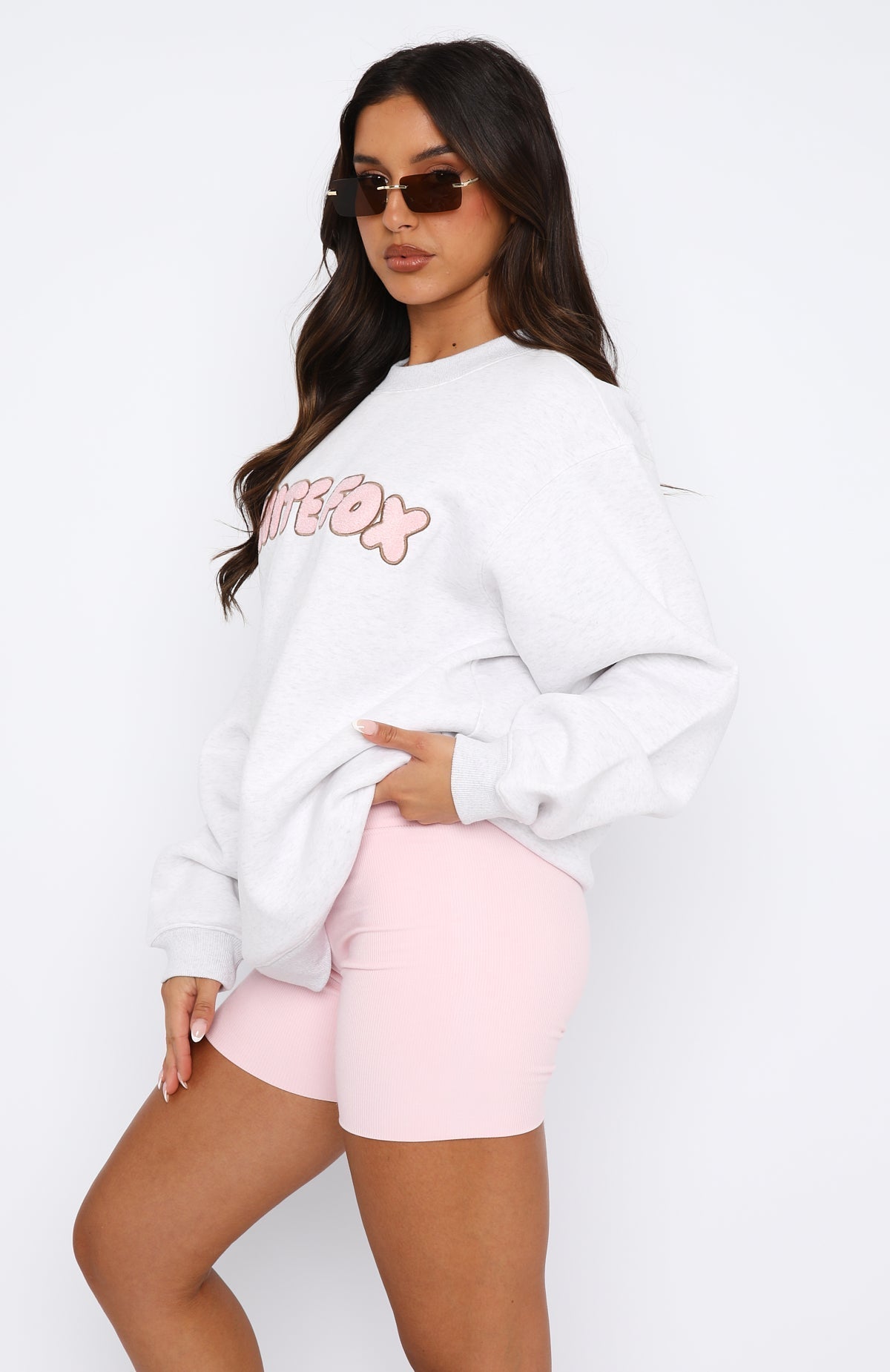 White Fox Sweet Treat Oversized Sweater Grey Marle