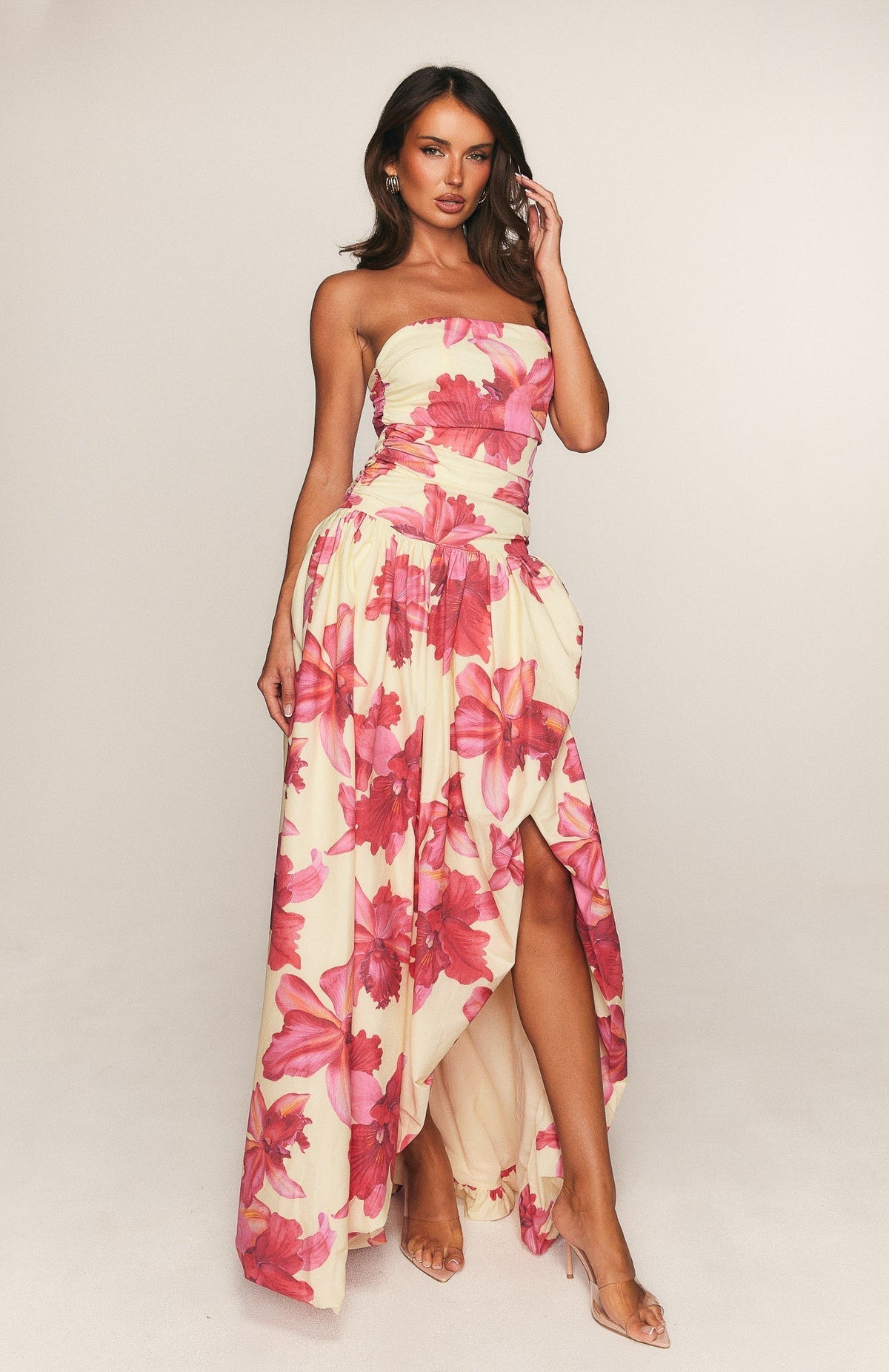 White Fox Keep My Promise Strapless Maxi Dress Siena Bloom