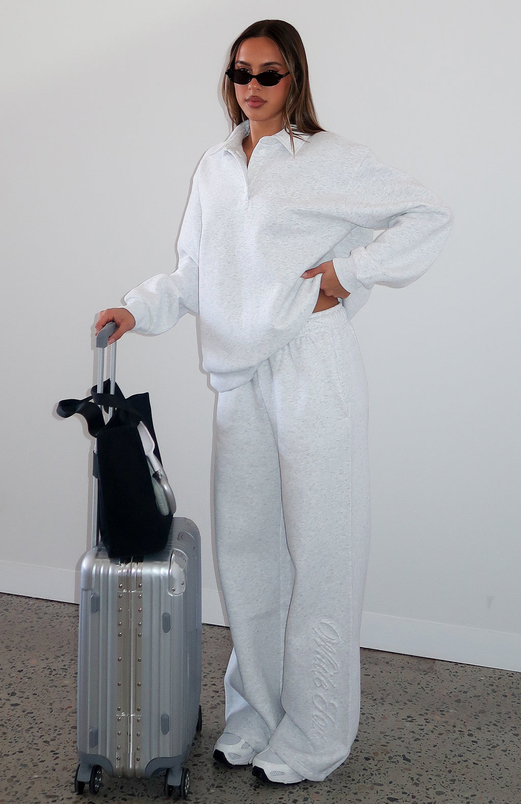 White Fox Chill Moves Wide Leg Sweatpants Grey Marle