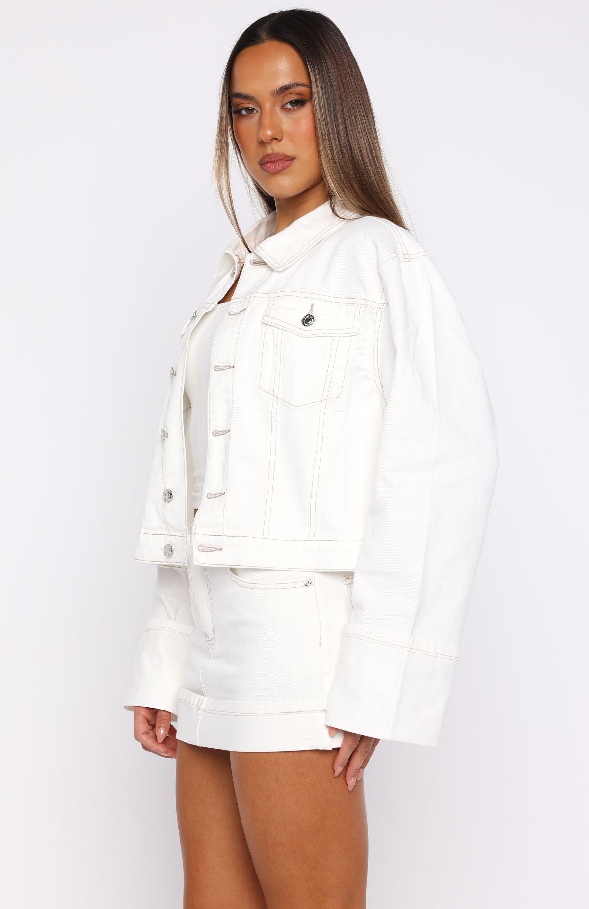 White Fox Charlotte Denim Jacket Off White