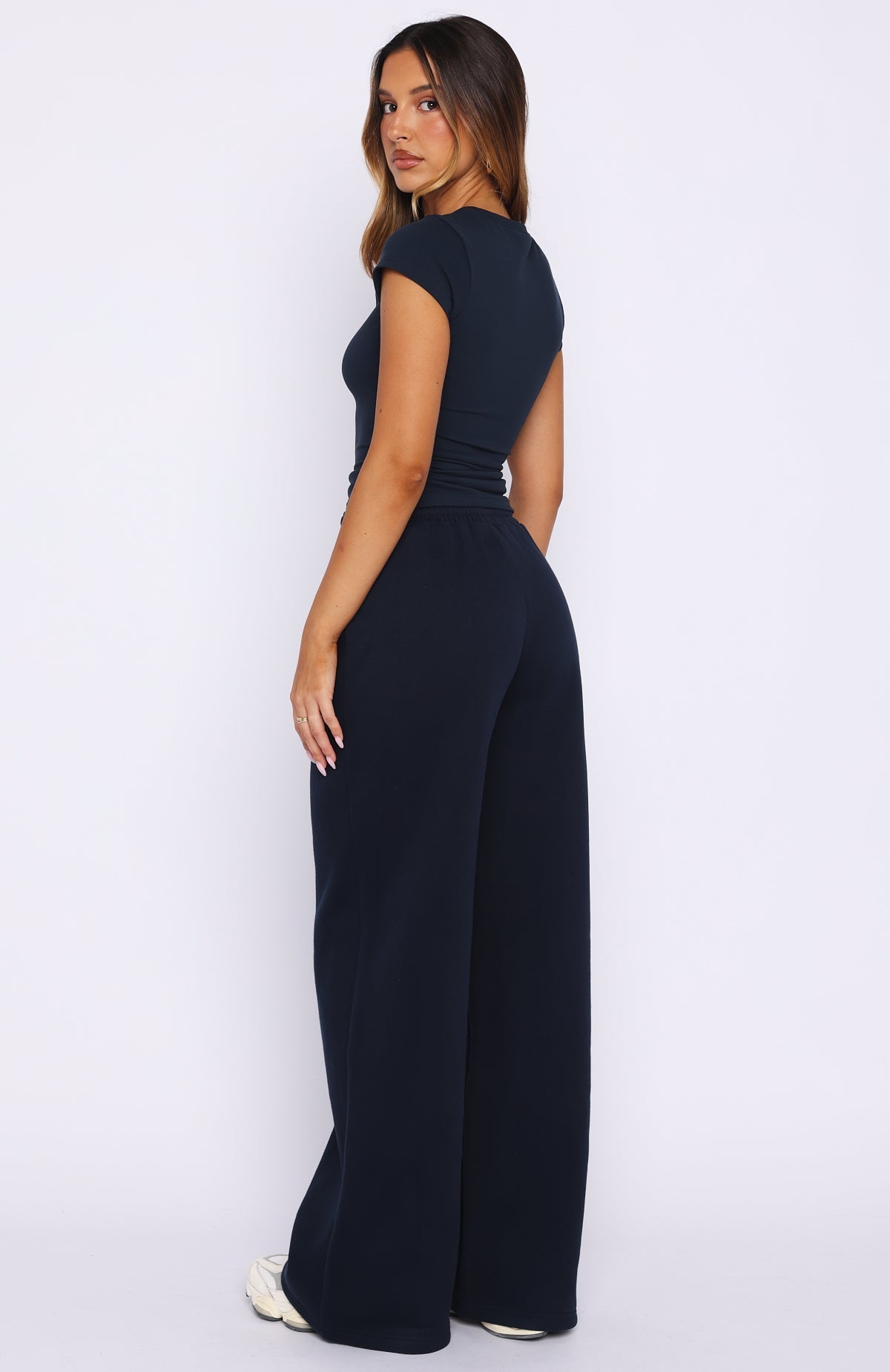 White Fox Wishing For It Wide Leg Sweatpants Navy