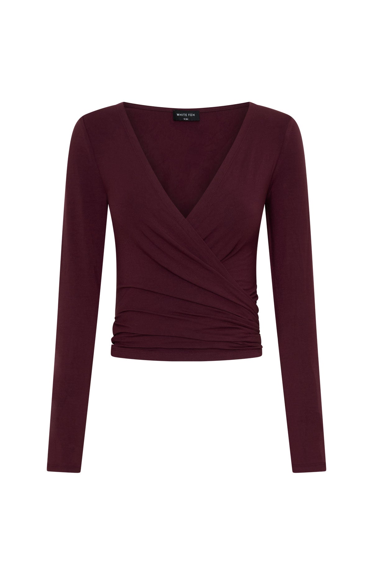 White Fox Staying Cute Long Sleeve Wrap Top Merlot