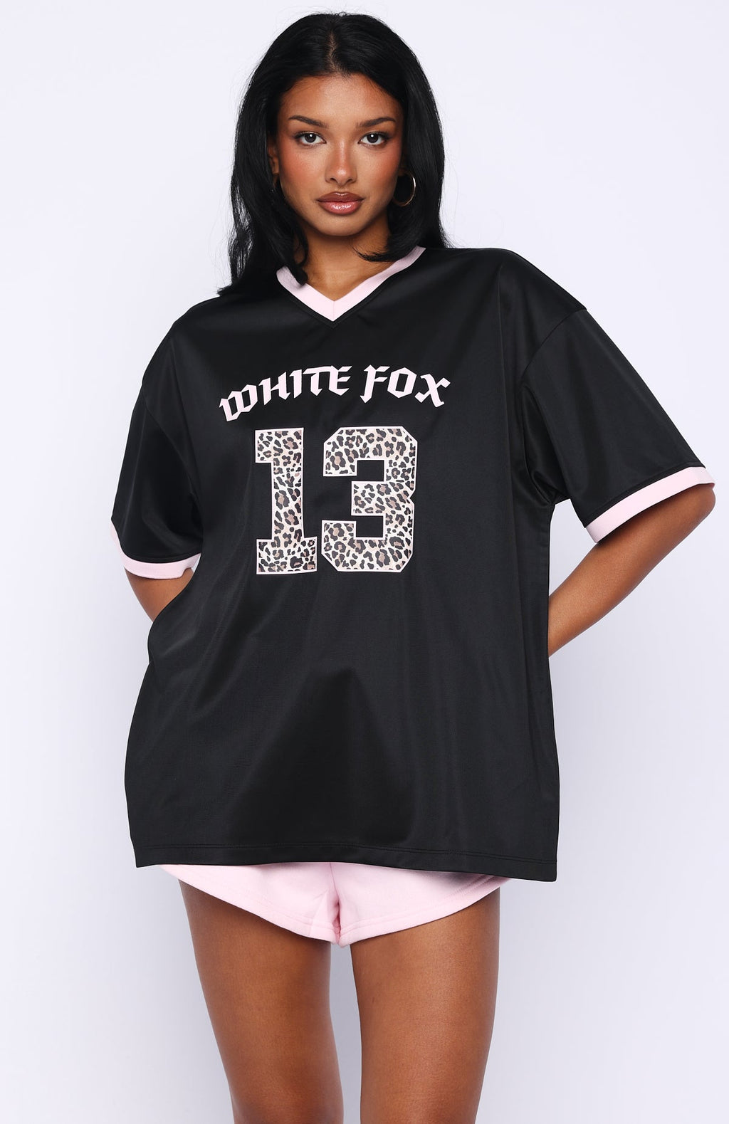 White Fox Boss Babe Vibes Oversized Jersey Black