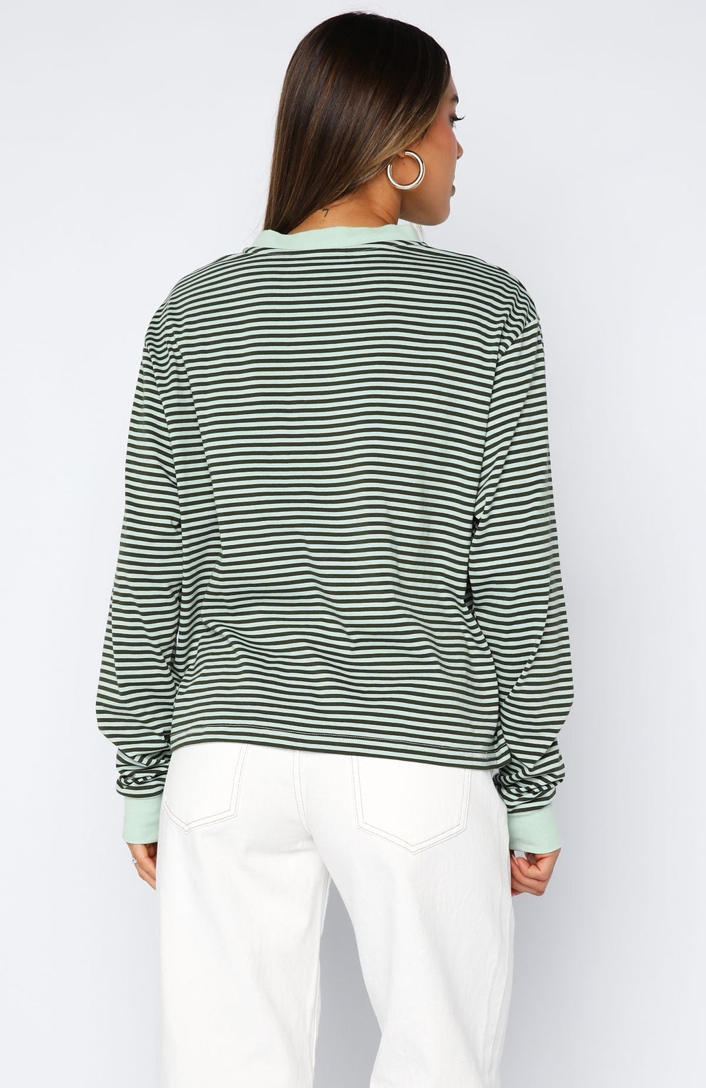 White Fox Touchdown Long Sleeve Tee Green Stripe