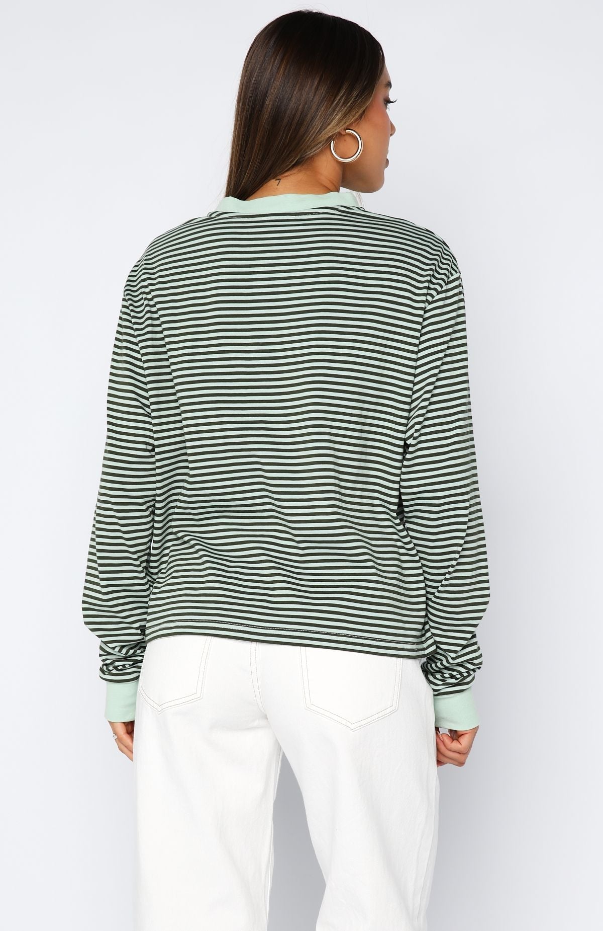White Fox Touchdown Long Sleeve Tee Green Stripe