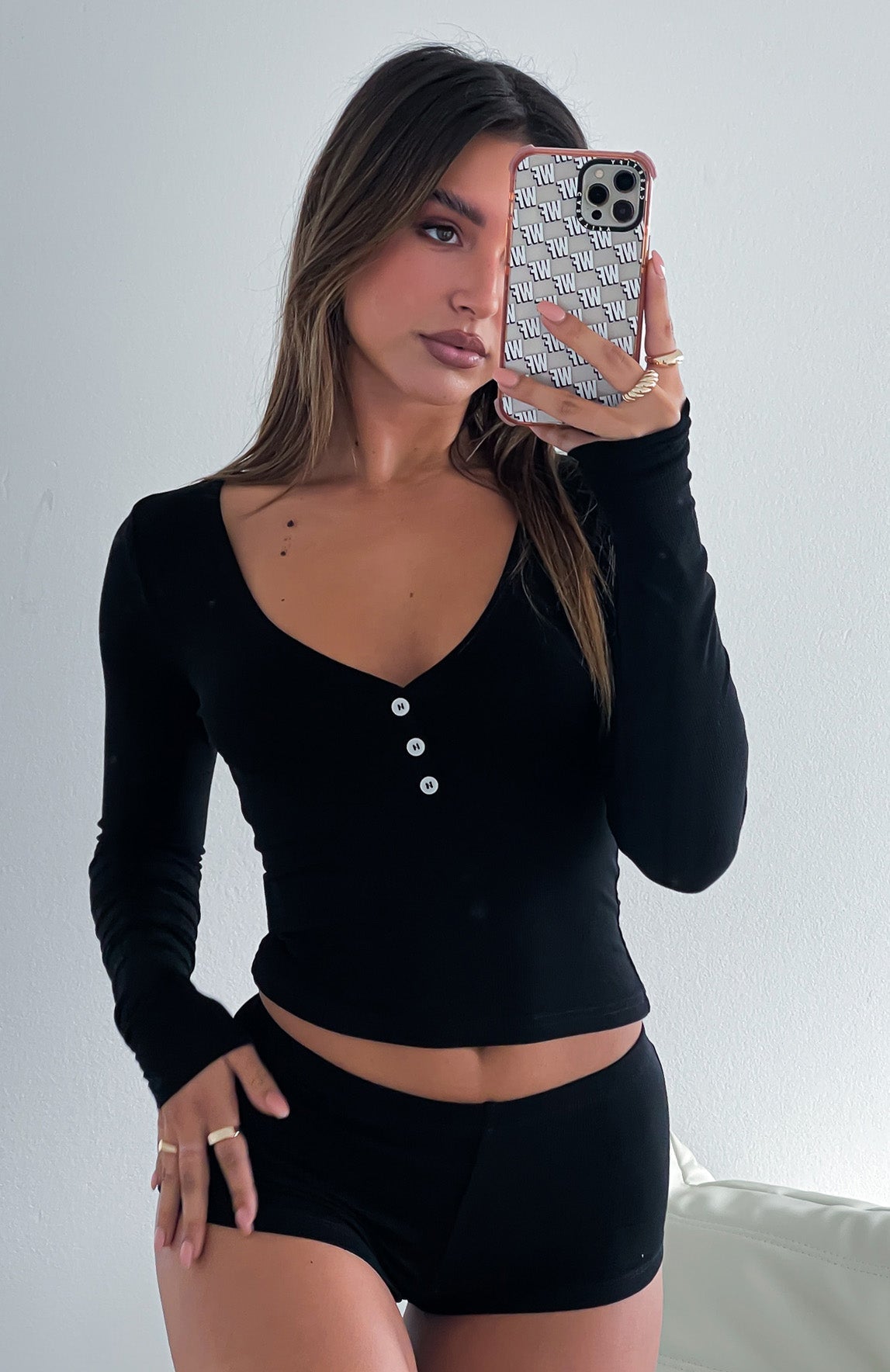 White Fox Girl Talk Pyjama Set Black