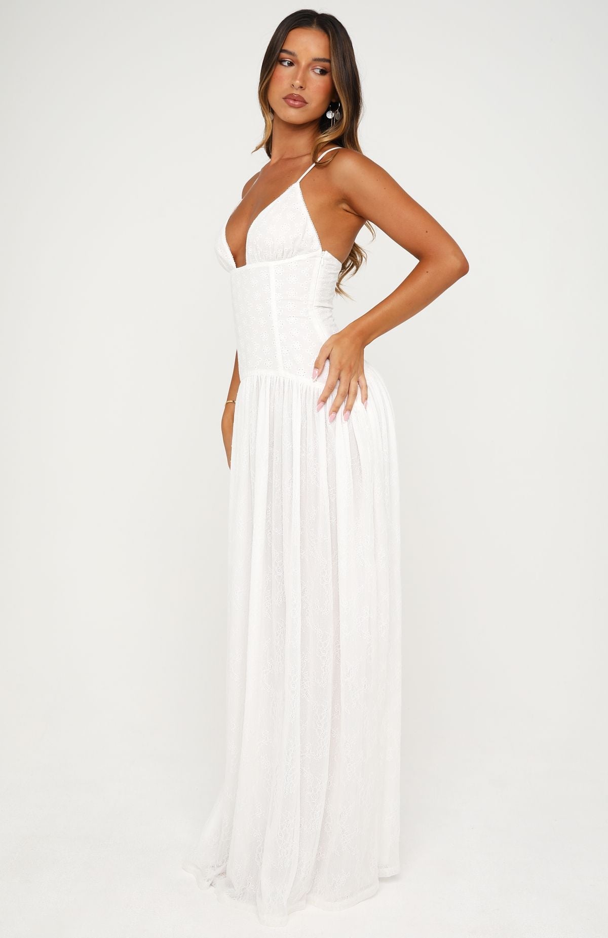 White Fox Sultry Shore Broderie Maxi Dress Off White